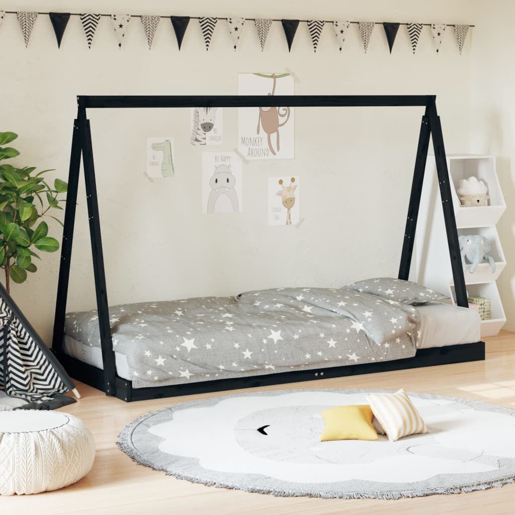 Vidaxl Estructura De Cama Para Niños Madera De Pino Negro 90x200 Cm_1