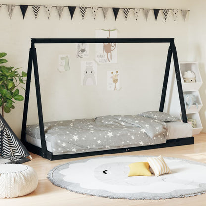Vidaxl Estructura De Cama Para Niños Madera De Pino Negro 90x200 Cm_1