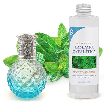 Lámpara Catalítica Blue Diamonds + Aroma Mountain Mint 500ml - Elimina Malos Olores, Impurezas Y Perfuma_0