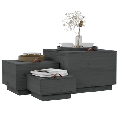 Cajas De Almacenaje Con Tapa 3 Pzas Madera Maciza Pino Gris_3