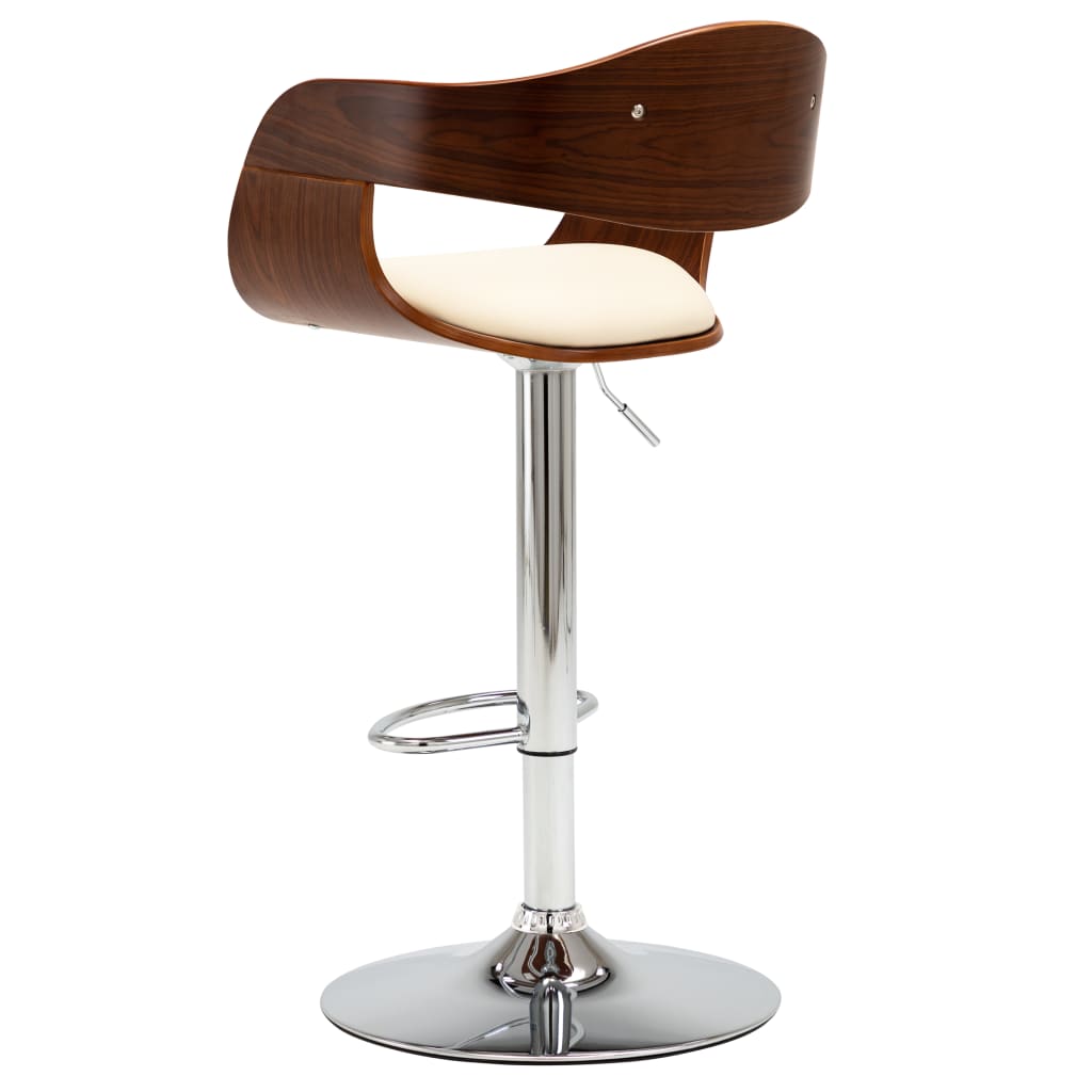 Taburete De Cocina De Madera Curvada Y Cuero Sintético Crema_1