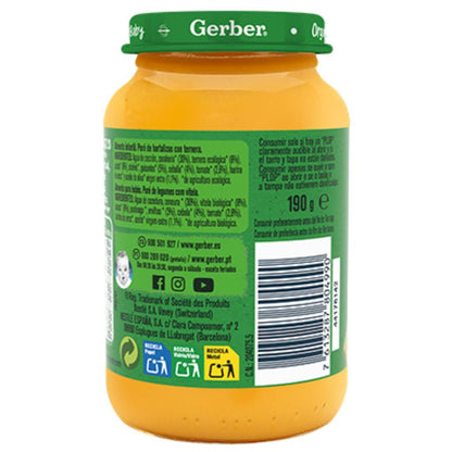 Tarrito de puré ecológico para bebés de Hortalizas con Ternera Gerber 190 g