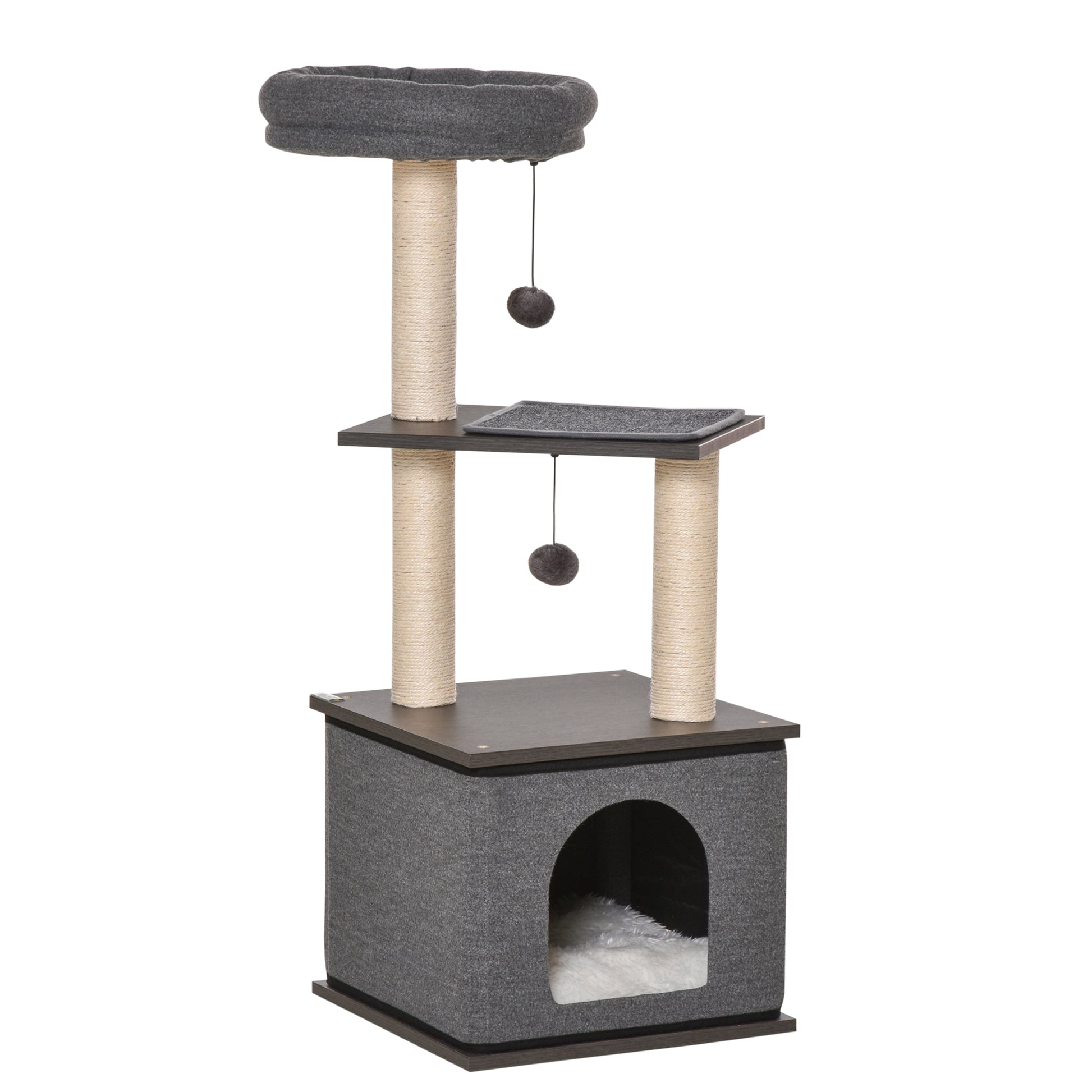 Pawhut Árbol Gatos Con Cueva De Fieltro Desmontable Y Postes Rascadores De Sisal_0