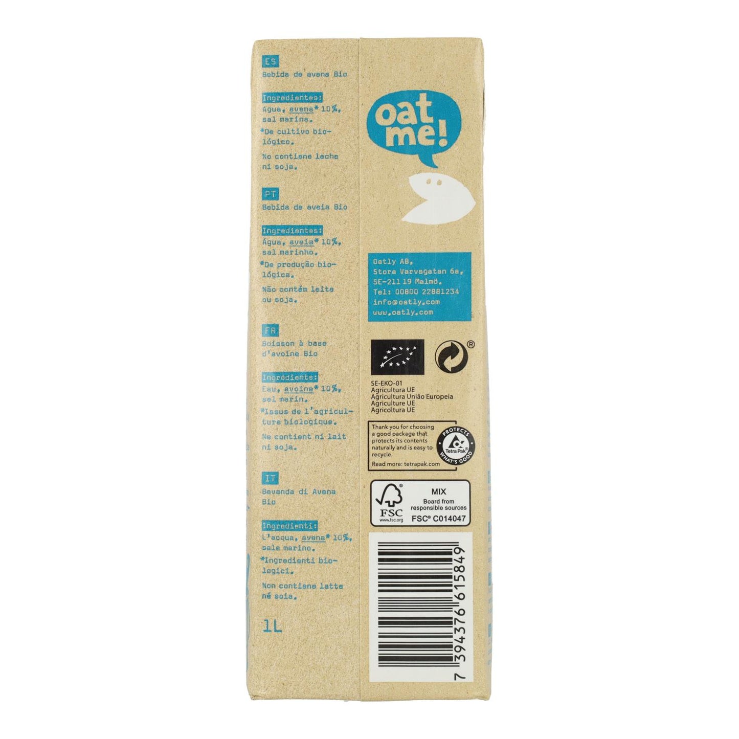 Pack 6 uds Bebida avena original BIO Oatly 1L