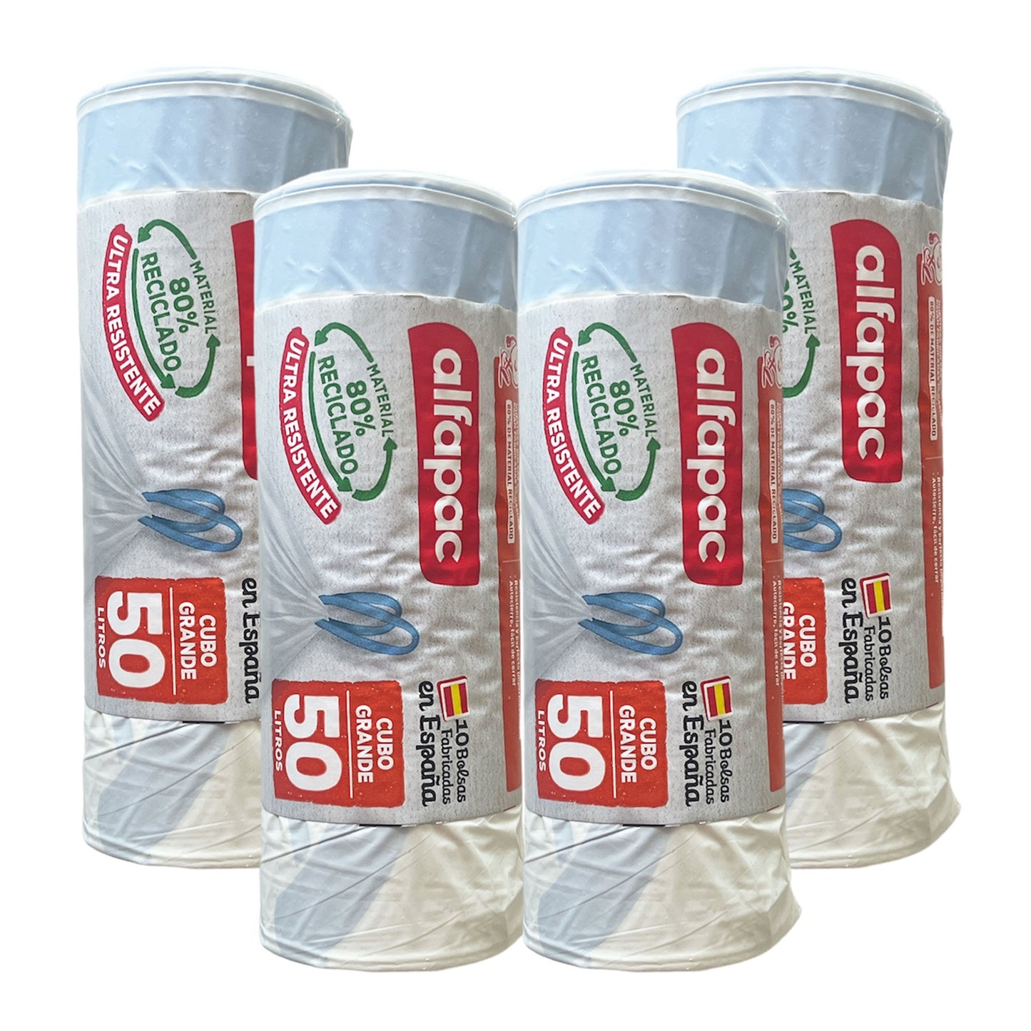 80% Reciclado 4 Rollos De 10 Bolsas De Basura 50l Con Autocierre_0