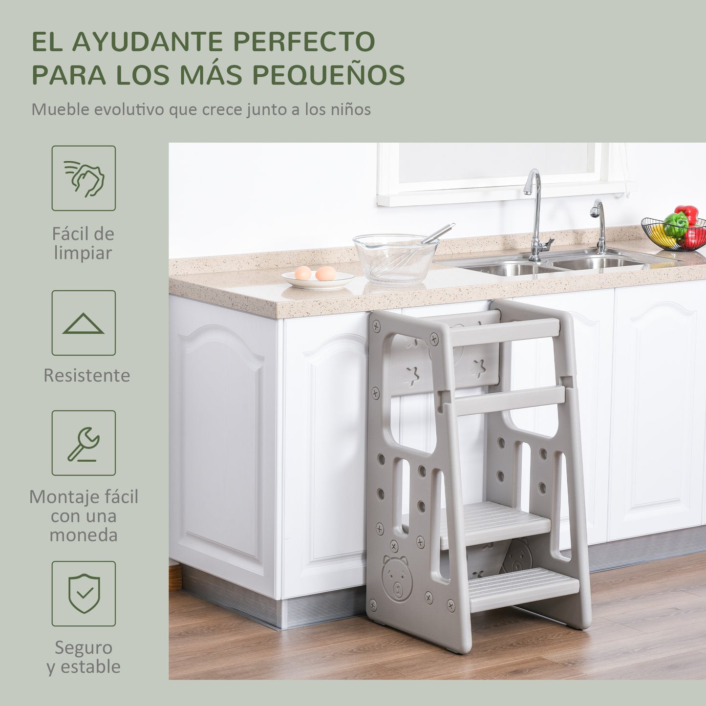 Homcom Torre De Aprendizaje Para Niños Con Altura Ajustable 47x47x90 Cm Gris_5