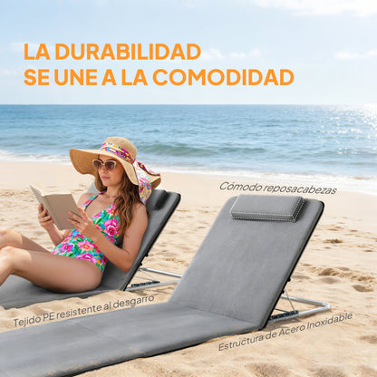 Outsunny Conjunto De 2 Esterillas De Playa Plegable 134x48x33-43 Cm Gris_5