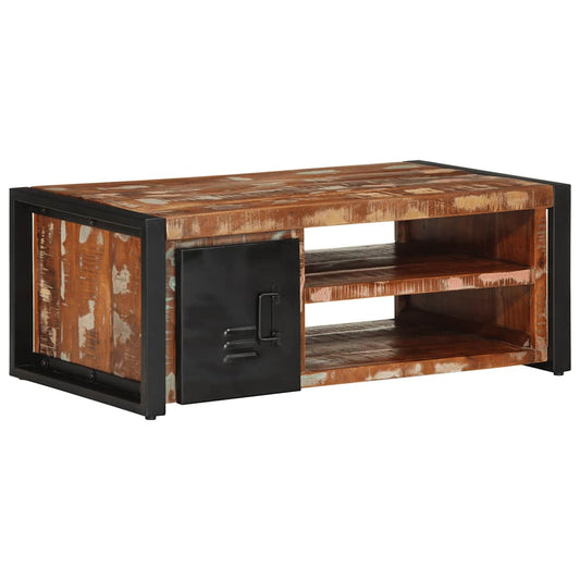Mesa De Centro Multicolor 90x50x36 Cm Madera Maciza Reciclada_0