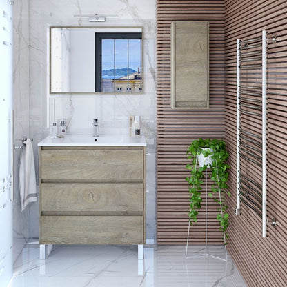Mueble De Baño Dakota 80 Con Espejo Melamina, Roble, Mueble:80espejo:80 X Mueble:86espejo:57,5 X Mueble: 45cm Espejo: 1,8cm_3