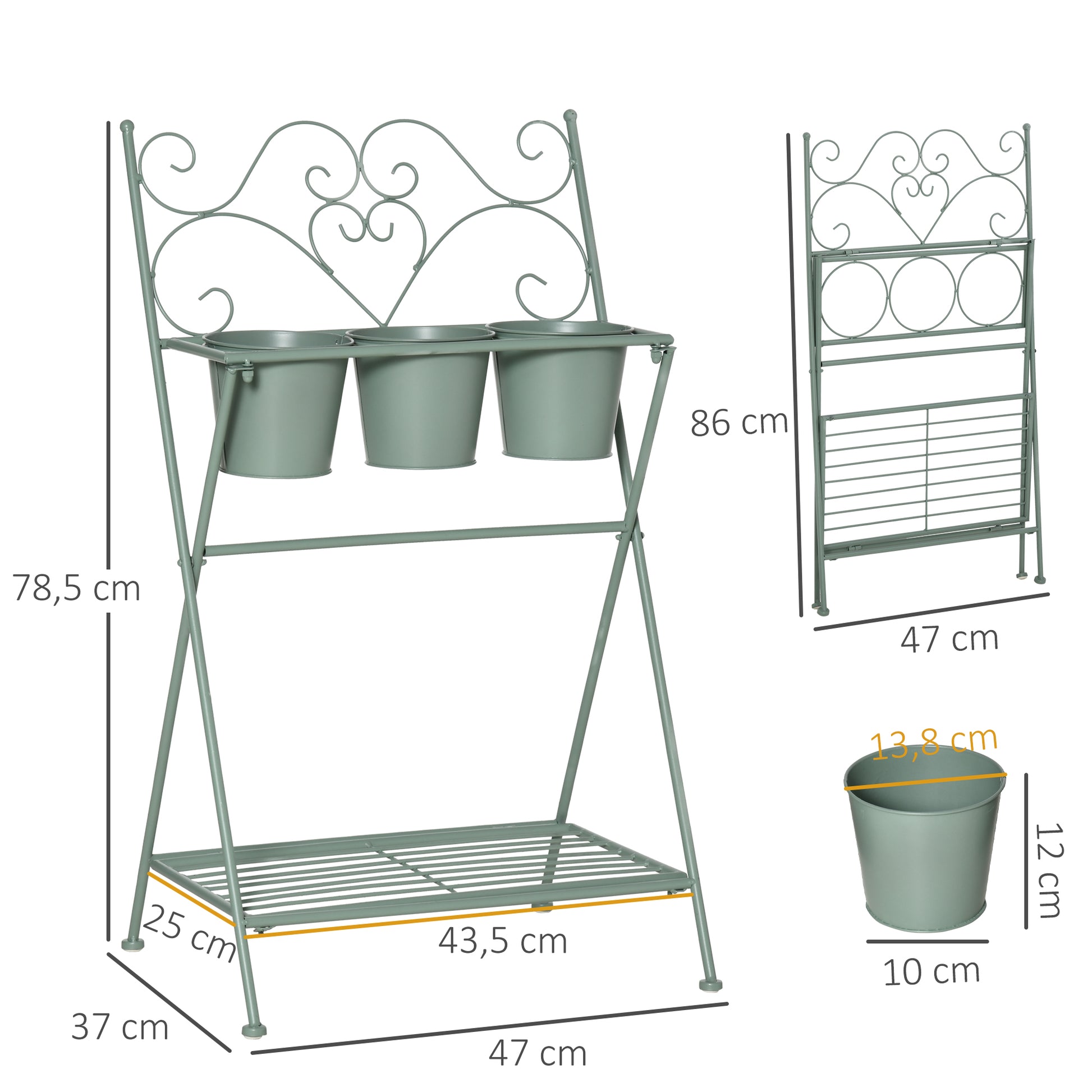 Outsunny Soporte Metal Para Plantas Plegable Con 3 Macetas Estante 47x37x78,5 Cm_2