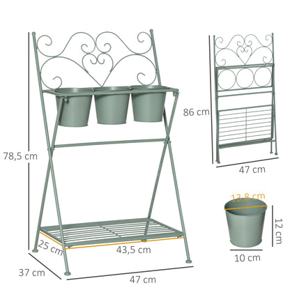 Outsunny Soporte Metal Para Plantas Plegable Con 3 Macetas Estante 47x37x78,5 Cm_2