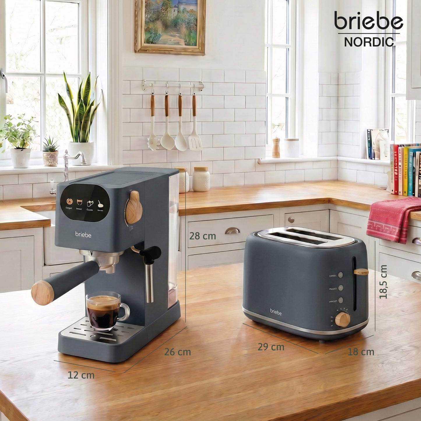 Briebe Nordic Set Cafetera 20 Bares Cápsulas, Café Molido Espumador Leche Tostadora 2 Rebanadas Anchas, Skt1221gry,gris_4