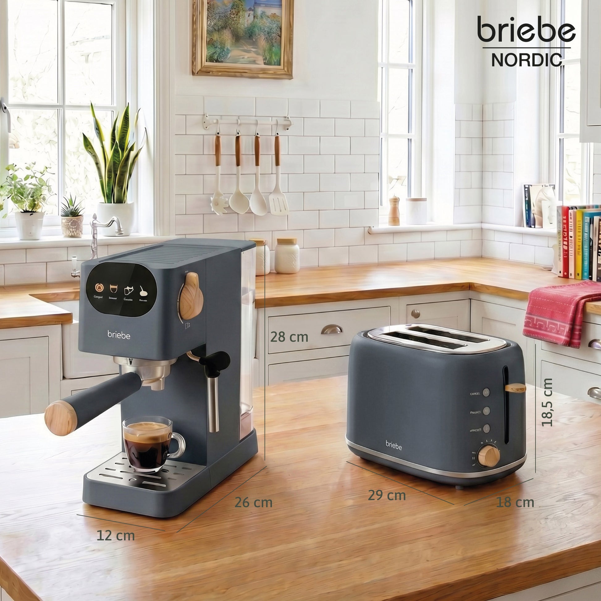 Briebe Nordic Set Cafetera 20 Bares Cápsulas, Café Molido Espumador Leche Tostadora 2 Rebanadas Anchas, Skt1221gry,gris_4