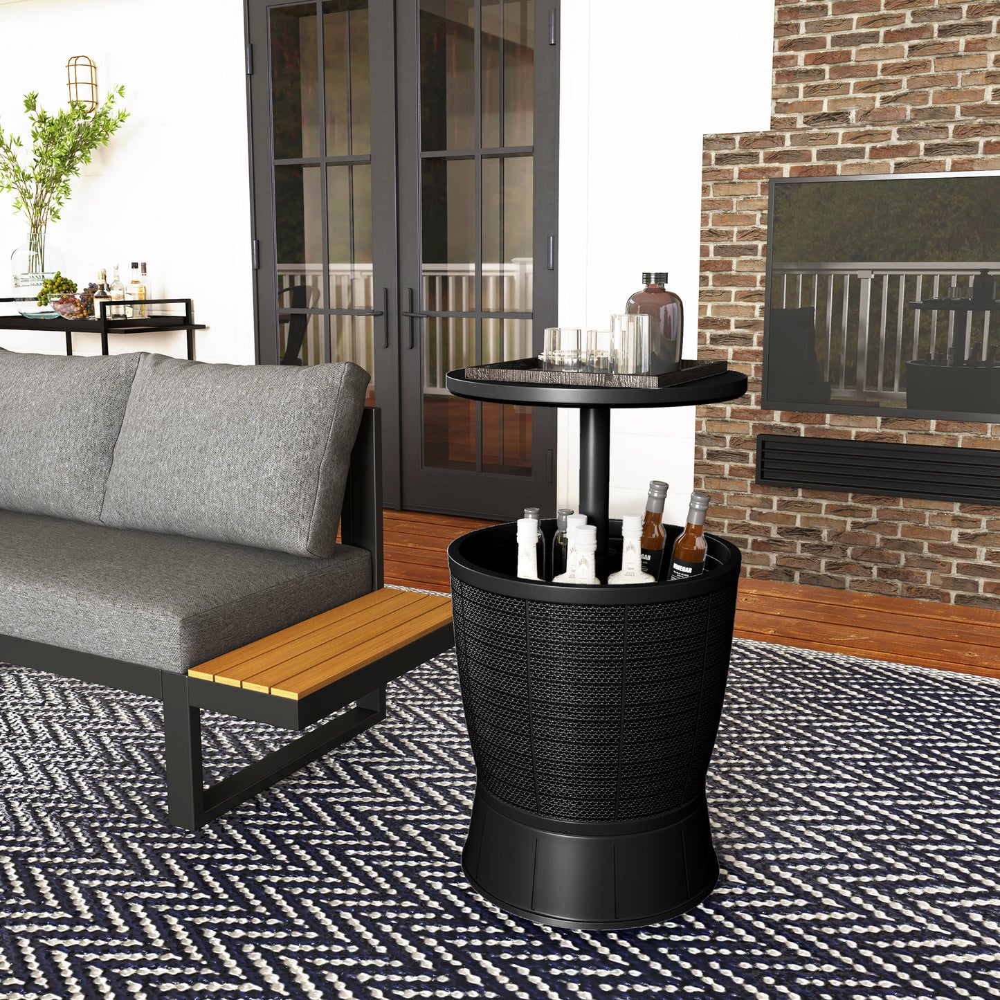 Outsunny Mesa Nevera Para Exterior 41 L 3 En 1 Cool Bar Mesa Auxiliar Negro_3