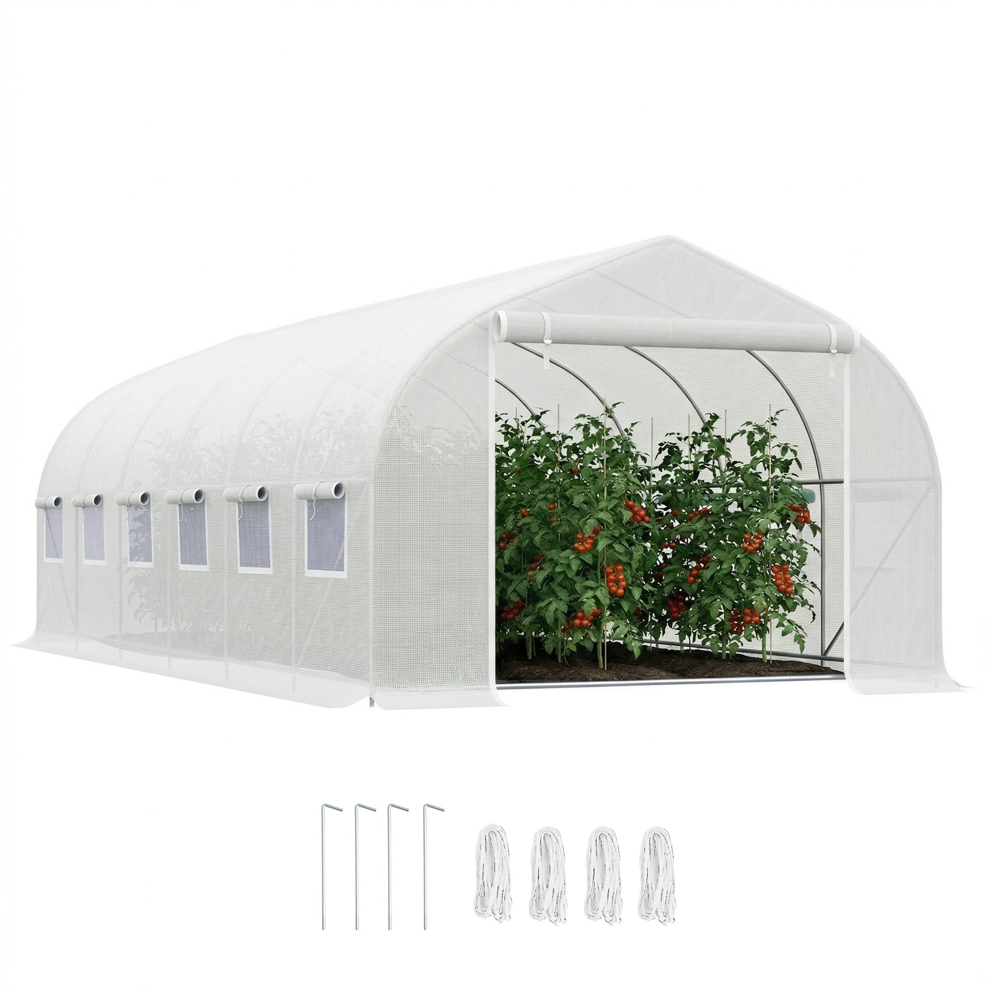 Homcom Invernadero Túnel 595x300x200 Cm 12 Ventanas Y Puerta Enrollable Blanco_0
