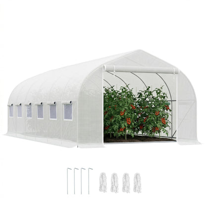 Homcom Invernadero Túnel 595x300x200 Cm 12 Ventanas Y Puerta Enrollable Blanco_0