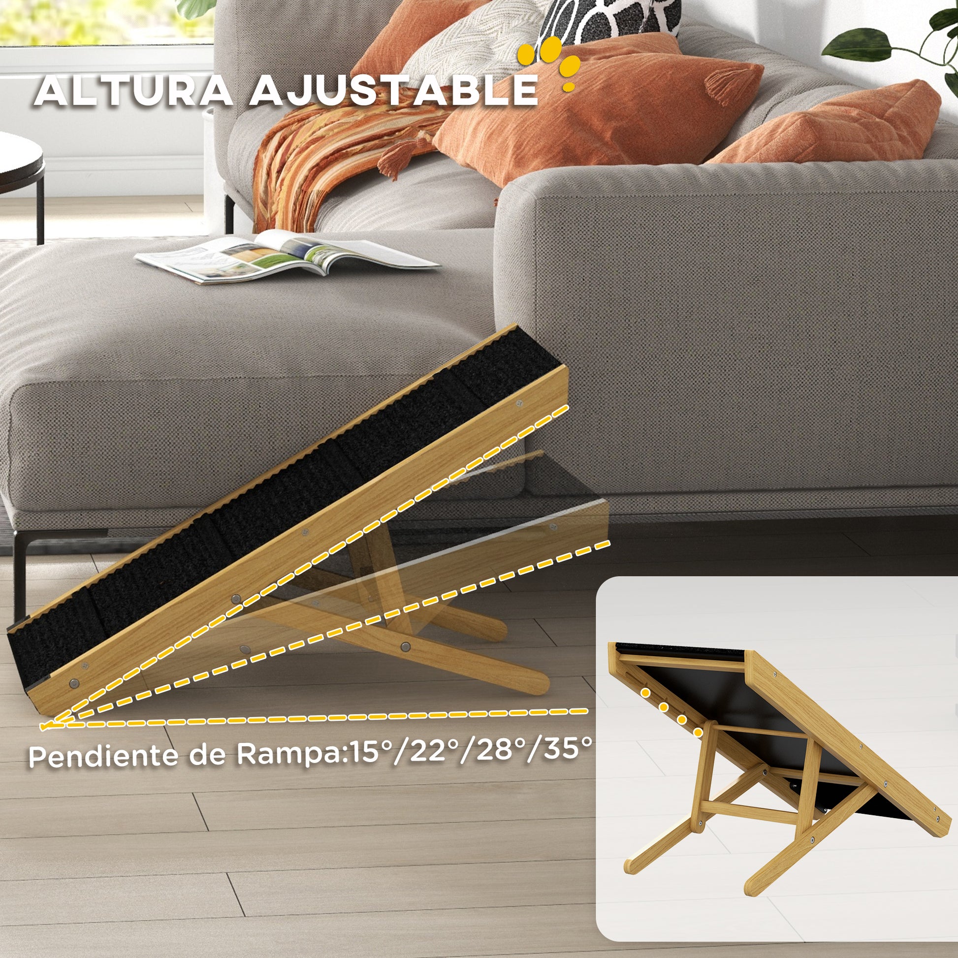 Pawhut Rampa Para Perros Plegable Con Altura Ajustable 83,5x35x47,5 Cm Natural_4