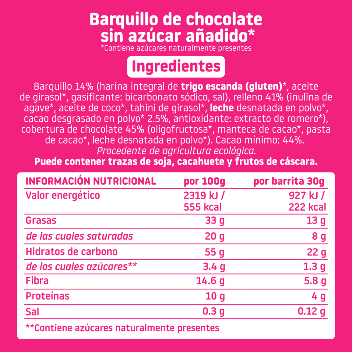 Pack 16x Barrita Barquillo recubierta de Chocolate ECO Smileat 40g