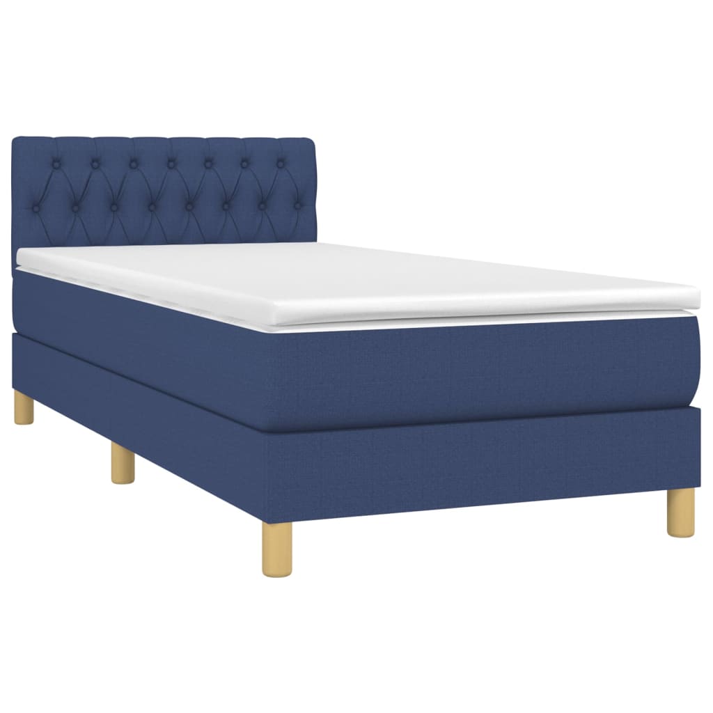 Cama Box Spring Con Colchón Y Led Tela Azul 100x200 Cm / Vetonek_2
