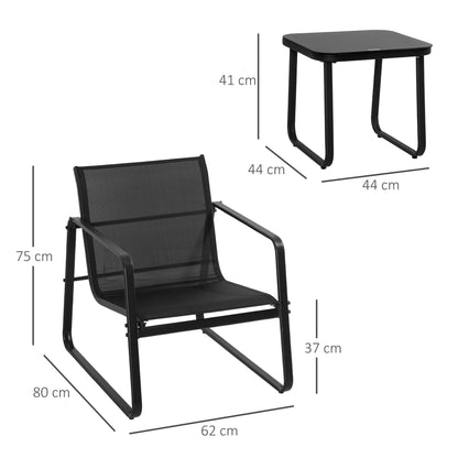 Outsunny Conjunto De Muebles De Jardín 3 Piezas Mesa De Vidrio Y 2 Sillas Negro_2
