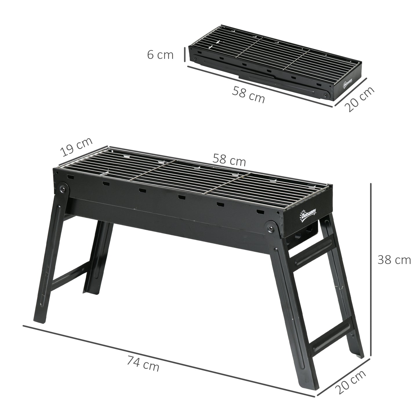 Outsunny Barbacoa De Carbón Plegable Con Parrillas De Acero Inoxidable Negro_2