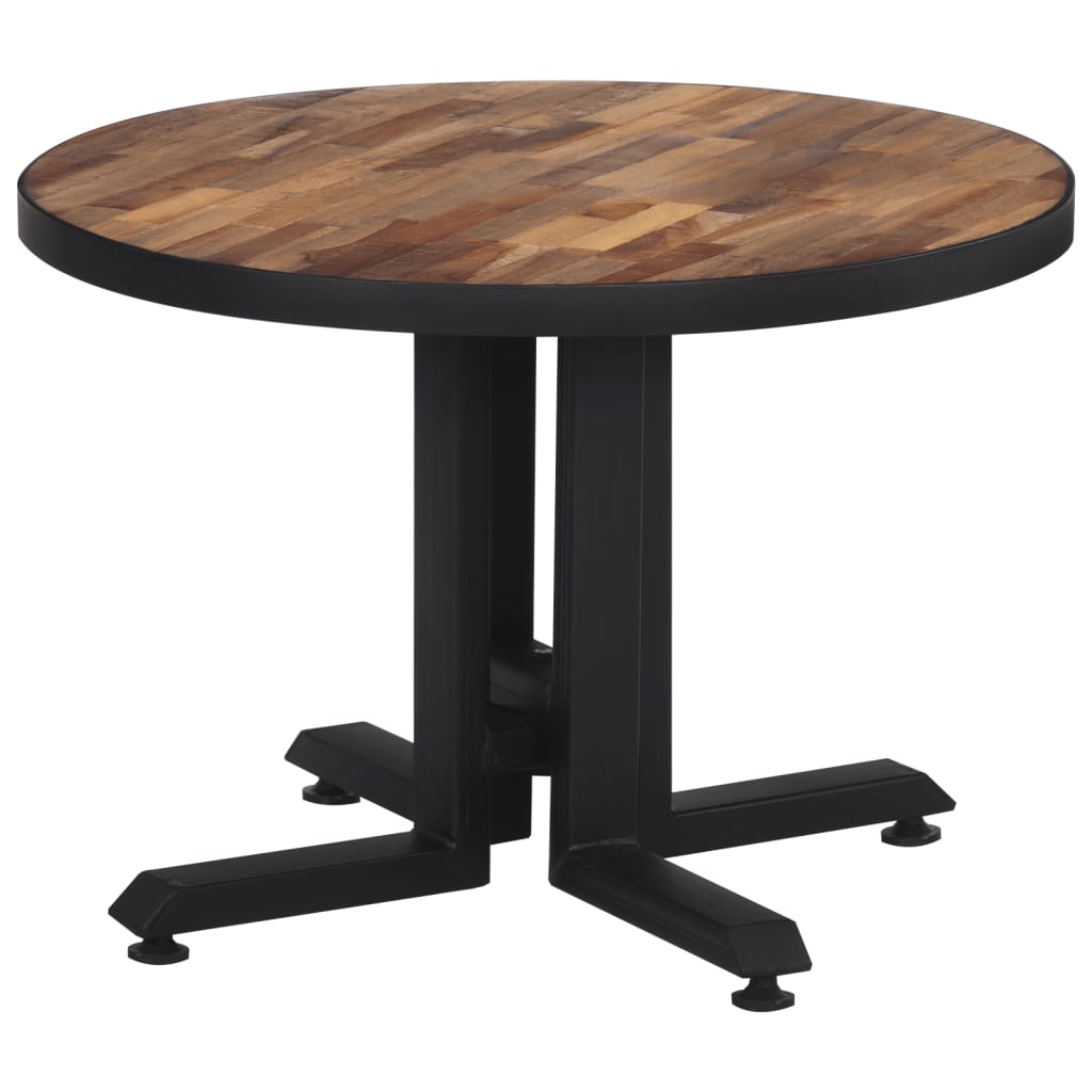 Mesa De Centro Redonda Teca Reciclada Maciza Ø55x40 Cm_1