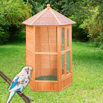Voladera Para Pájaros De Jardín Exterior (canarios, Periquitos.) - Voladero Hexagonal En Madera_0