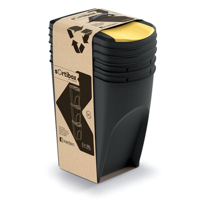 Set De 3 Cubos De Basura Keden Sortibox 100% Plástico Reciclado, Negro, Volumen 3x35l_1