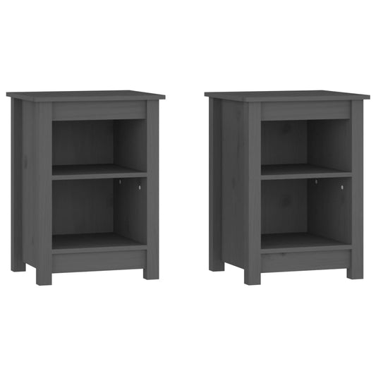 Mesitas De Noche 2 Uds Madera Maciza De Pino Gris 40x35x55 Cm_0