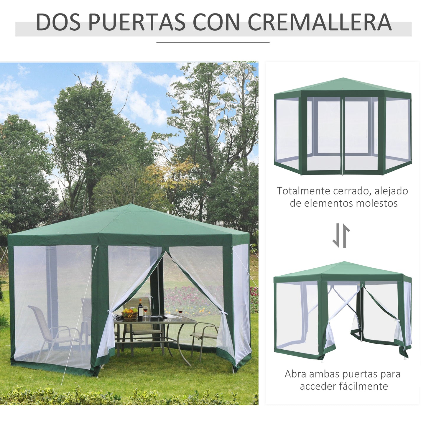 Outsunny Carpa Jardín Cenador Hexágonal Pabellón Gazebo Con Mosquitera 3 Color_5