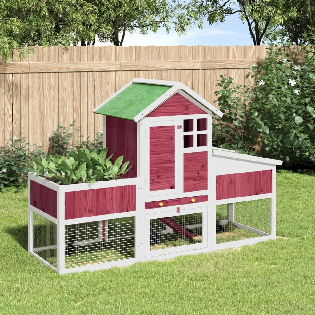 Vidaxl Conejera De Madera Maciza De Pino Roja 170x63x113 Cm_1