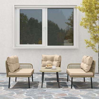 Outsunny Conjunto De Jardín Exterior De Ratán Sintético De 4 Piezas Natural_1
