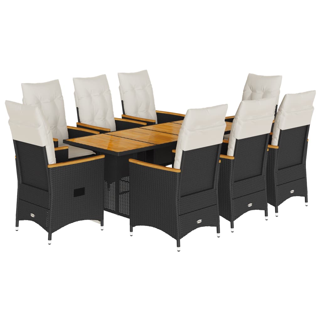 Set De Comedor De Jardín 9 Pzas Y Cojines Ratán Sintético Negro / Vetonek_5