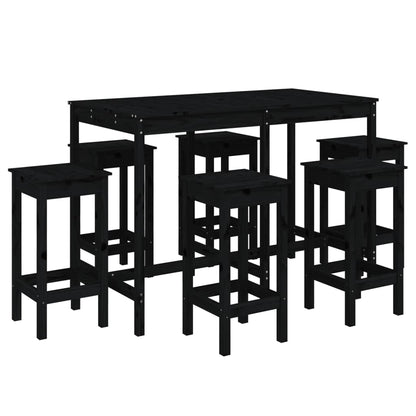Vidaxl Set De Mesa Y Taburetes Altos Jardín 7 Piezas Madera Pino Negro_0