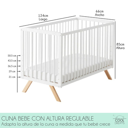 Cuna Convertible Nuru Con Kit Colecho Para Unir A La Cama Y Barandillas Blancas. Conforme A Normativa Europea_2