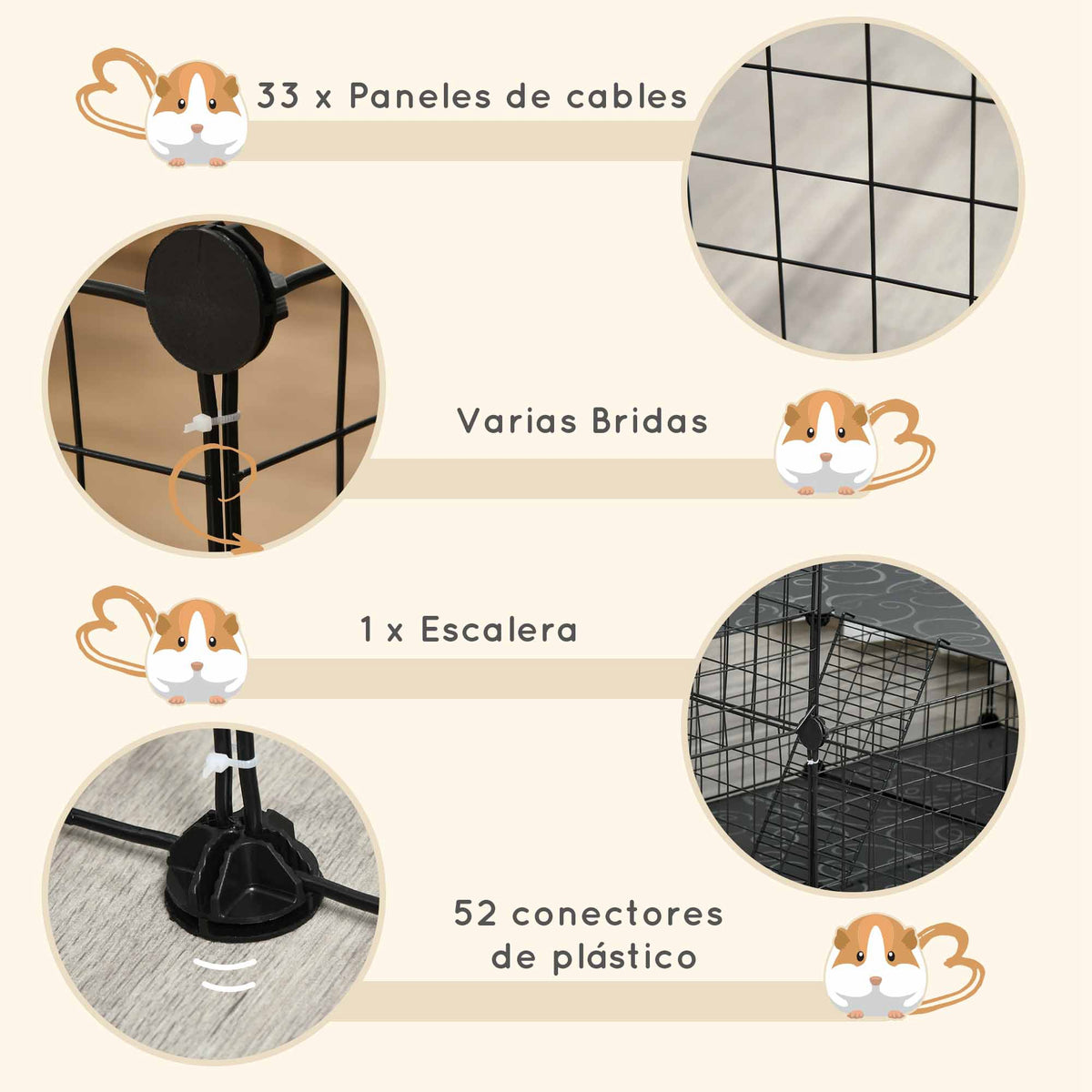 Pawhut Jaula Para Animales Pequeños Forma Personalizable 175x105x70 Cm Negro_5