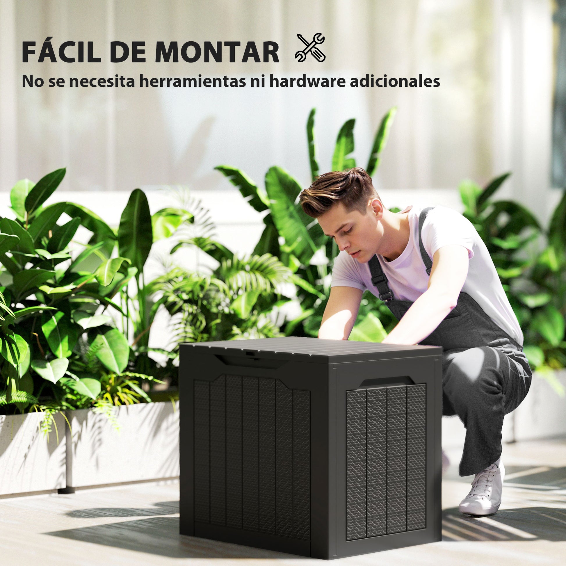Outsunny Baúl De Almacenaje Exterior 93l Impermeable Con Asas Integradas Negro_3