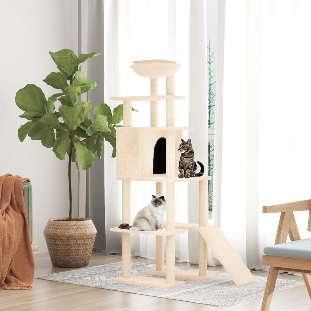 Vidaxl Rascador Para Gatos Con Postes De Sisal Crema 166 Cm_1