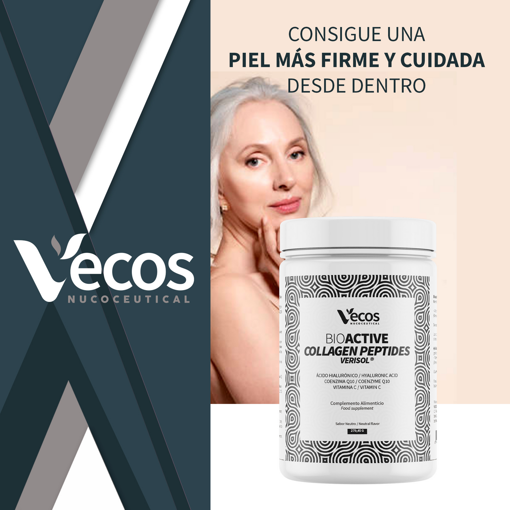 Bioactive Collagen Peptides Vecos 270 G | Colágeno Y Cuidado De La Piel | Verisol®, Ácido Hialurónico Y Coq10_1