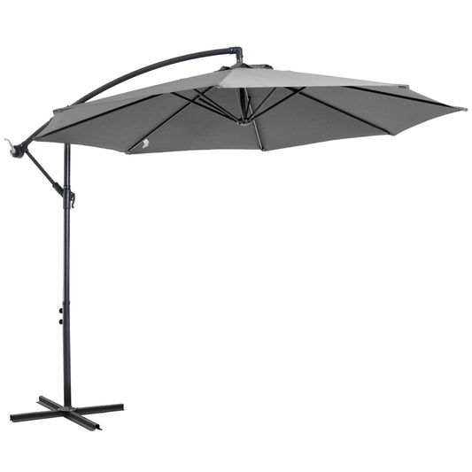 Outsunny Parasol Excéntrico Ø300 Cm Inclinable Con Manivela Para Jardín Gris_0