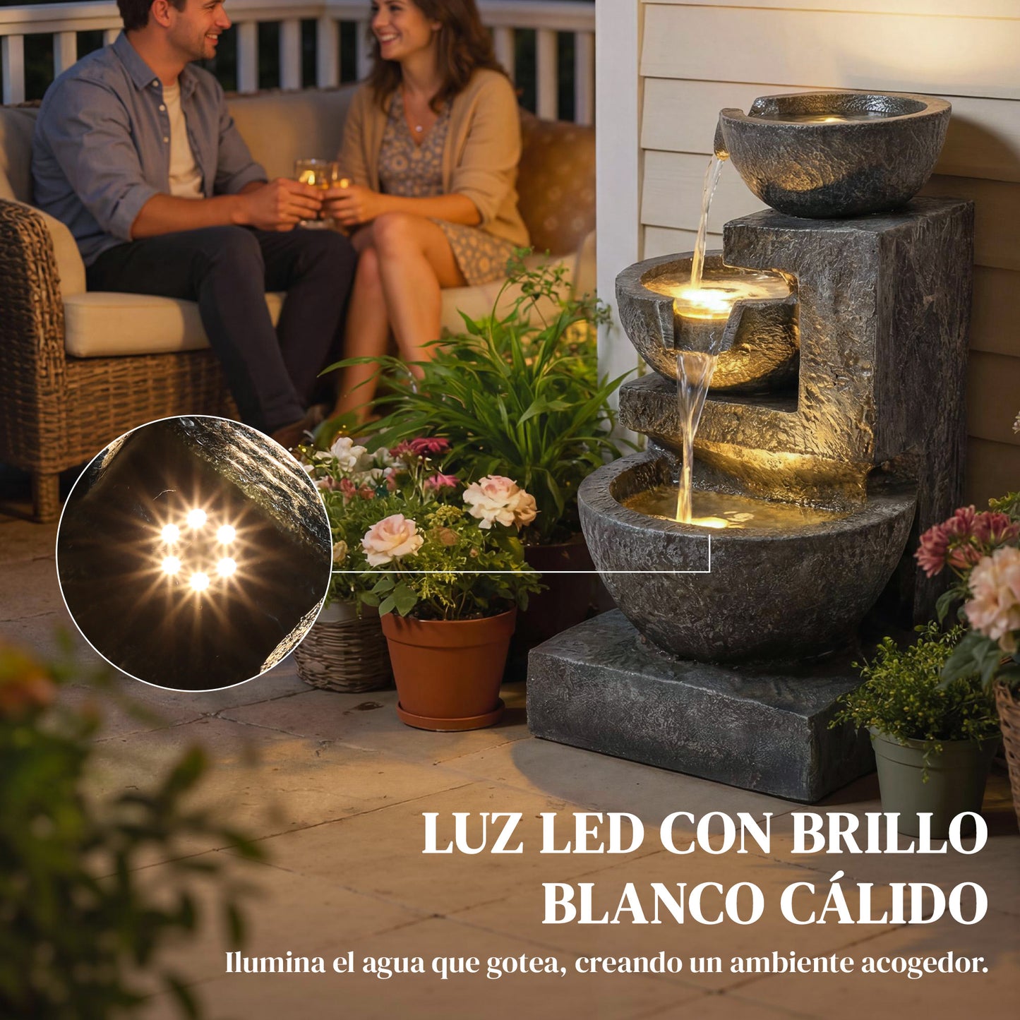 Outsunny Fuente De Agua Decorativa Con Iluminación Led Y Bomba_3