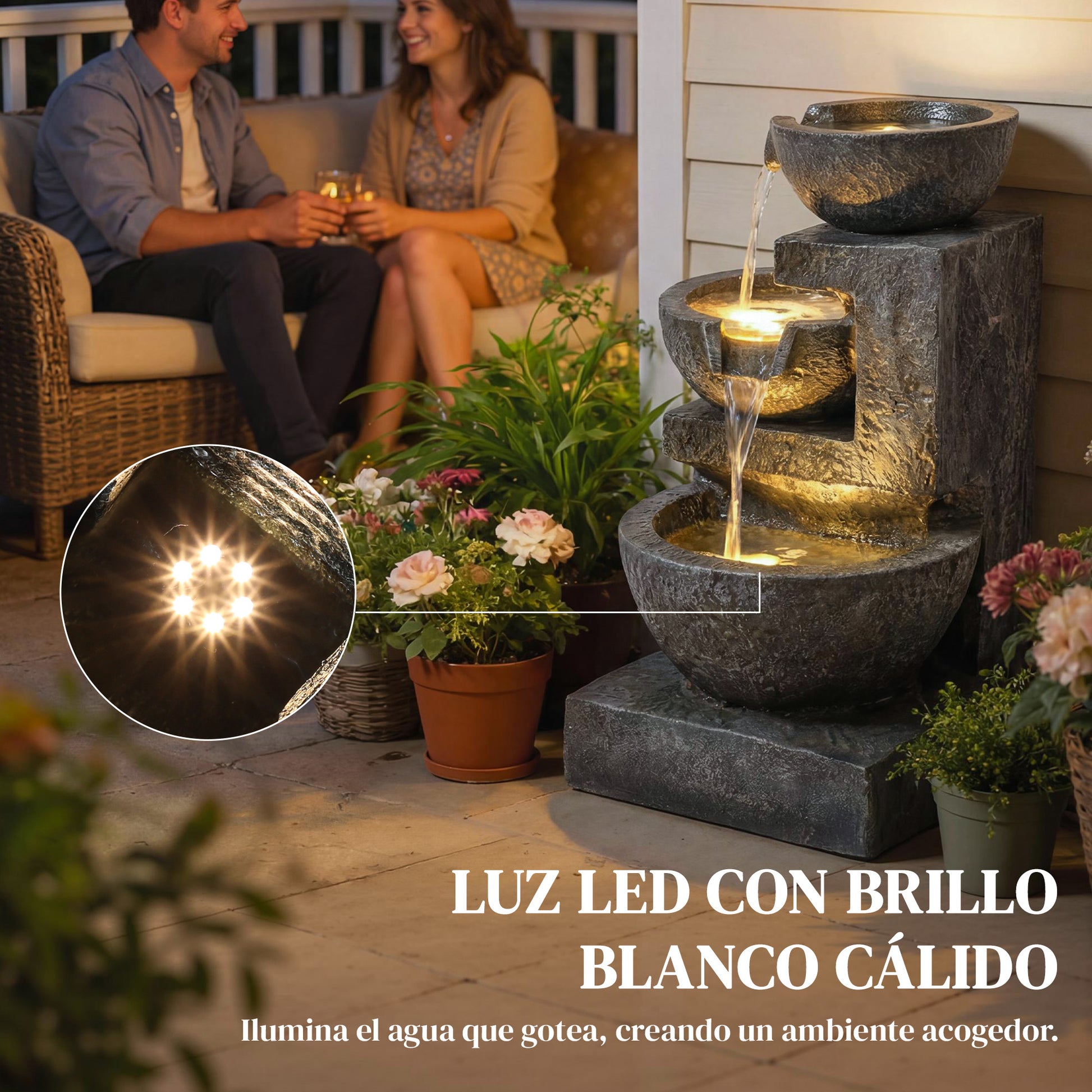 Outsunny Fuente De Agua Decorativa Con Iluminación Led Y Bomba_3