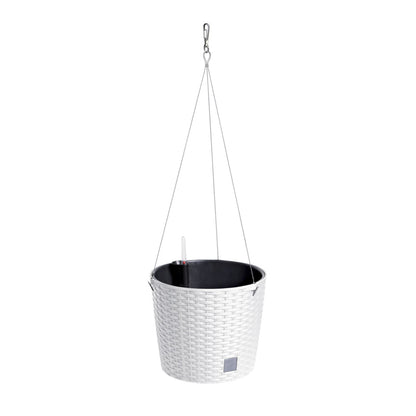 Maceta Redonda Con Gancho 8,9 Litros Rato W En Color Blanco Con Cubilete Para Plantar 25,6 X 25,6 X 21,9 Cm_0