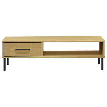 Mesa De Centro Patas De Metal Oslo Madera Maciza Pino Marrón_2