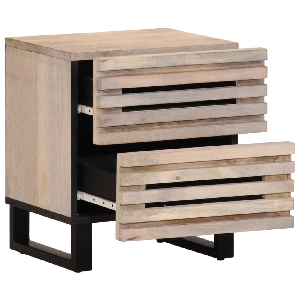 Mesita De Noche Madera Maciza Mango Blanqueado 40x34x46 Cm_0