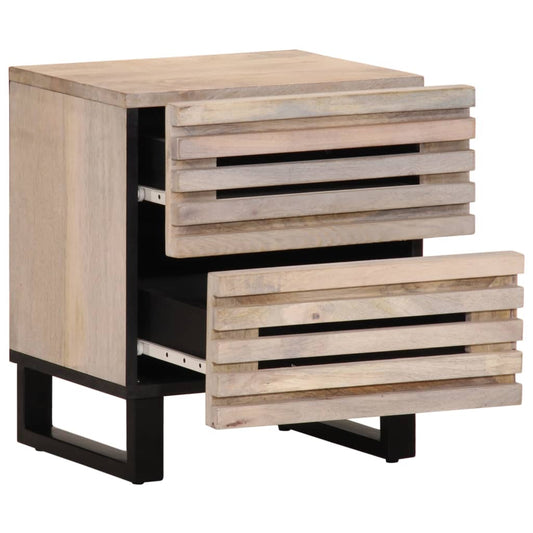 Mesita De Noche Madera Maciza Mango Blanqueado 40x34x46 Cm_0