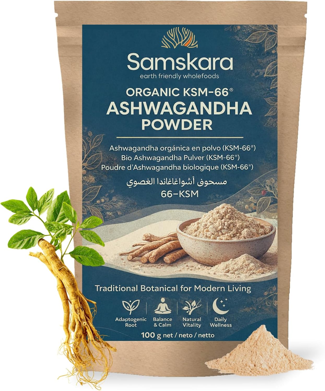 Ashwagandha Ksm-66 En Polvo Bio - 100g | Superalimento Ecológico Vegano Para Batidos, Smoothies Y Zumos_0