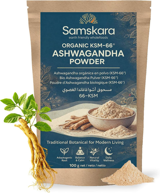 Ashwagandha Ksm-66 En Polvo Bio - 100g | Superalimento Ecológico Vegano Para Batidos, Smoothies Y Zumos_0