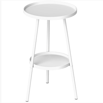 Outsunny Mesa De Jardín Redonda De 2 Niveles Con Bandeja Inferior Blanco_0