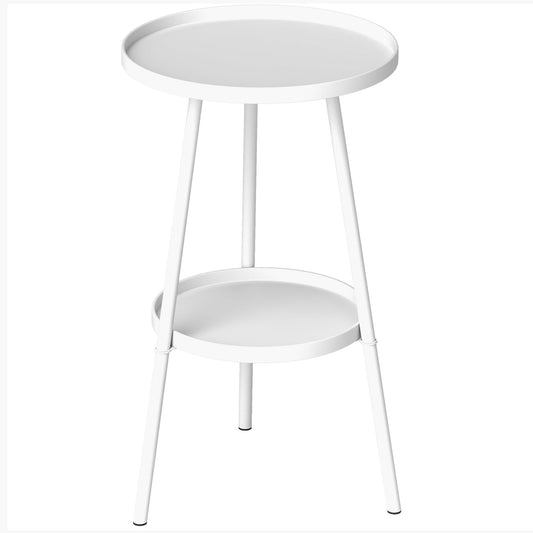 Outsunny Mesa De Jardín Redonda De 2 Niveles Con Bandeja Inferior Blanco_0